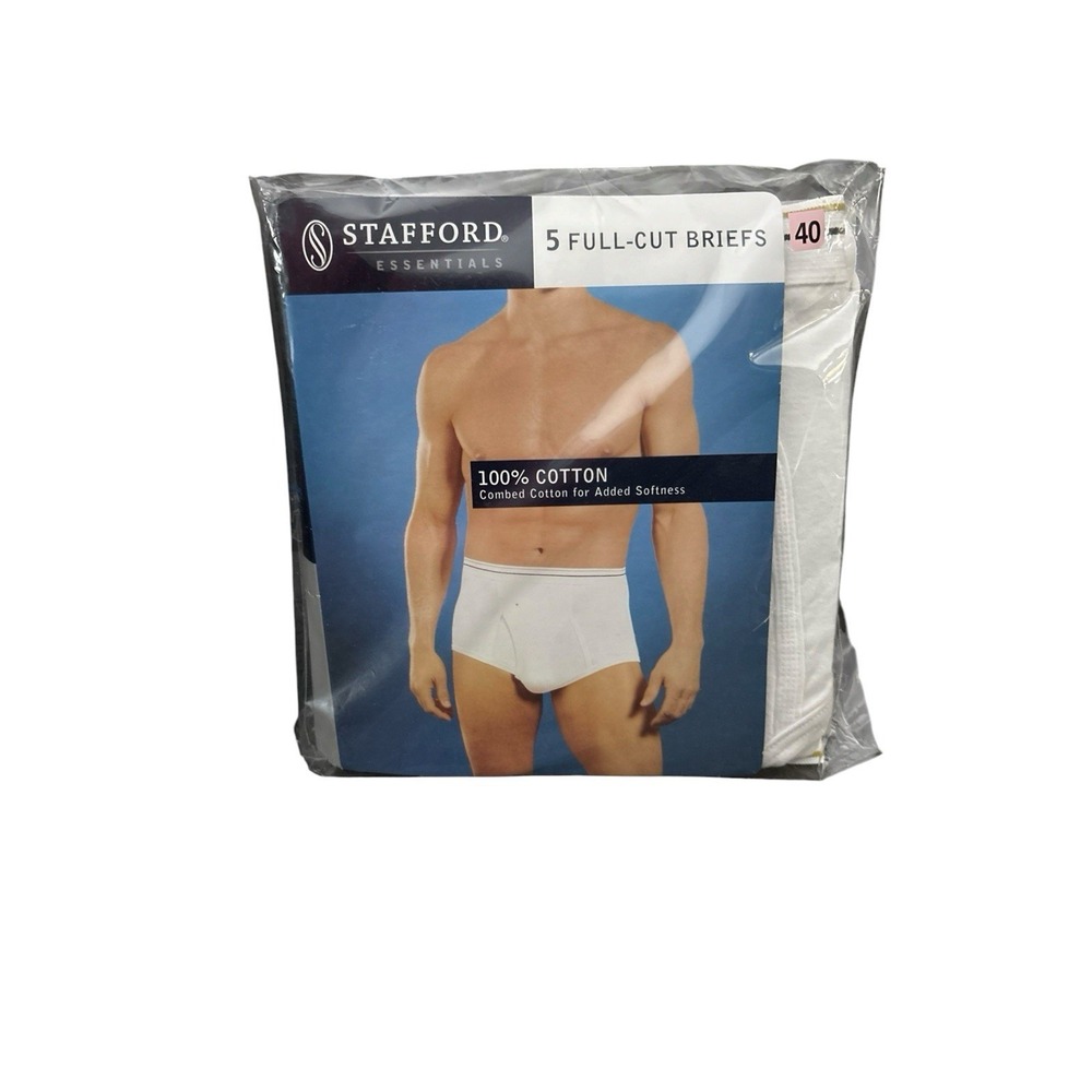 New Stafford 5 Pack of White 100% Combed Cotton Full Cut Briefs Mens Size 40